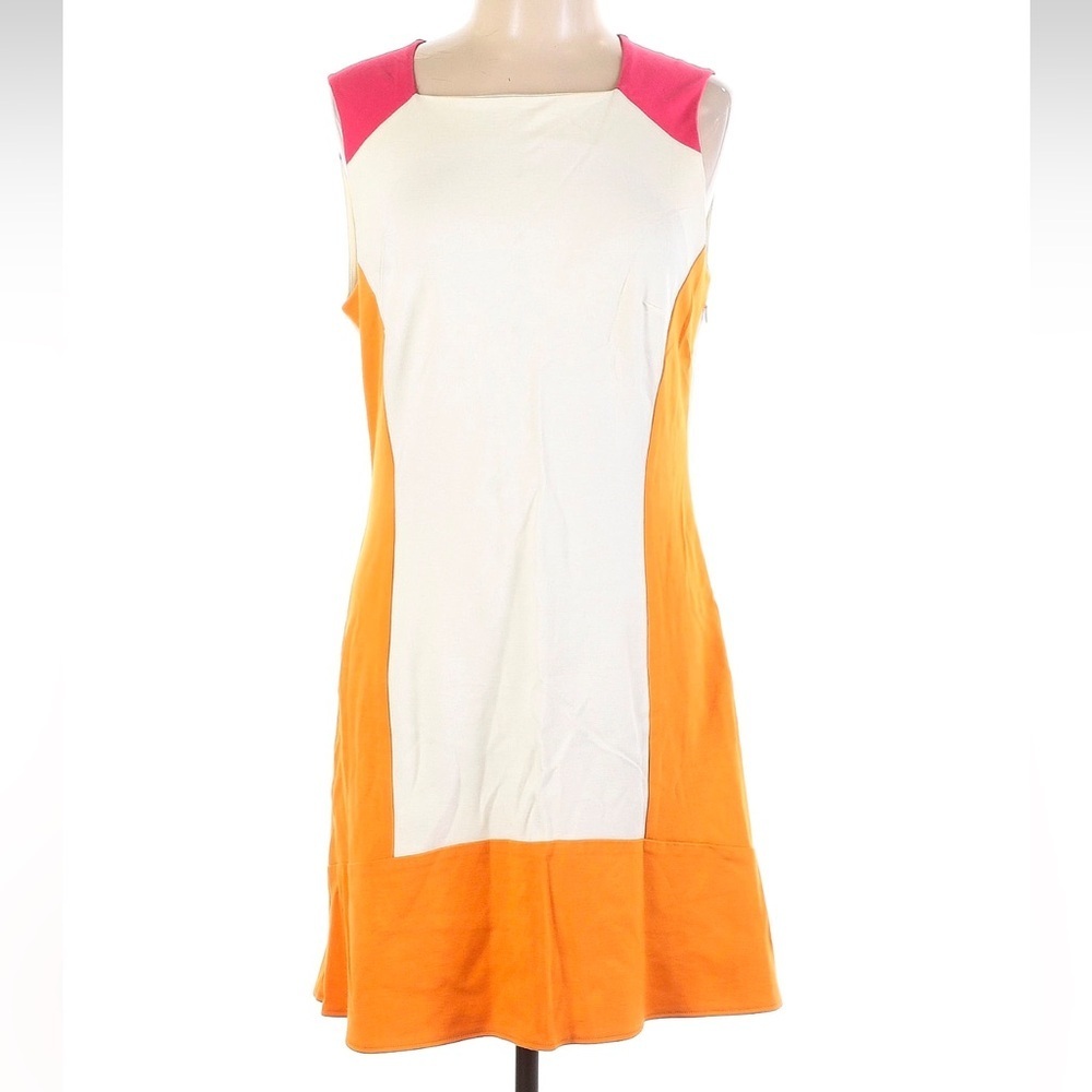 DKNY Colorblock Sleeveless Shift Dress Pink, White, and Orange Size 12 Large L